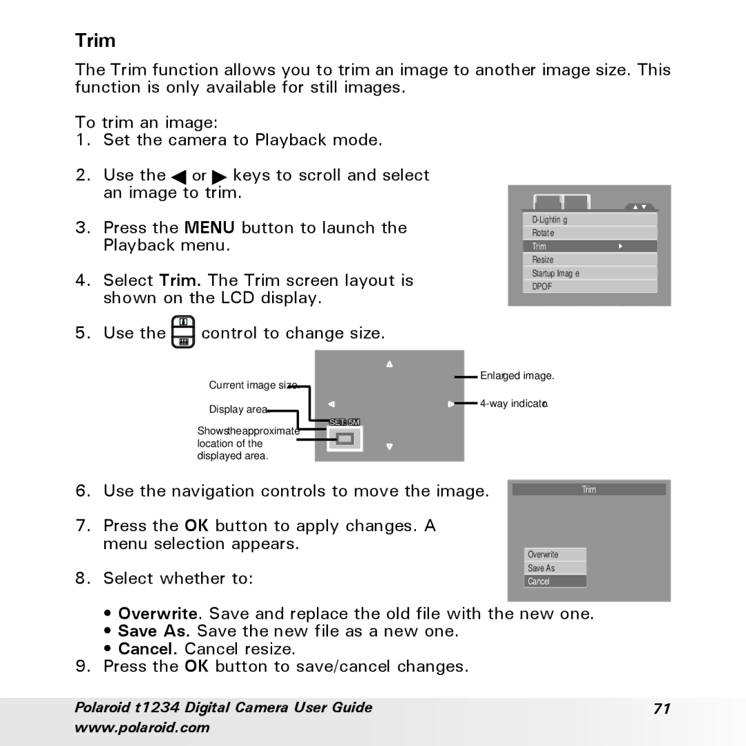 Polaroid t1234 user manual Trim 