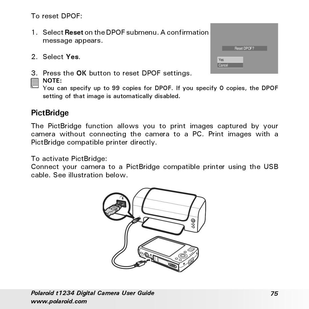 Polaroid t1234 user manual PictBridge 