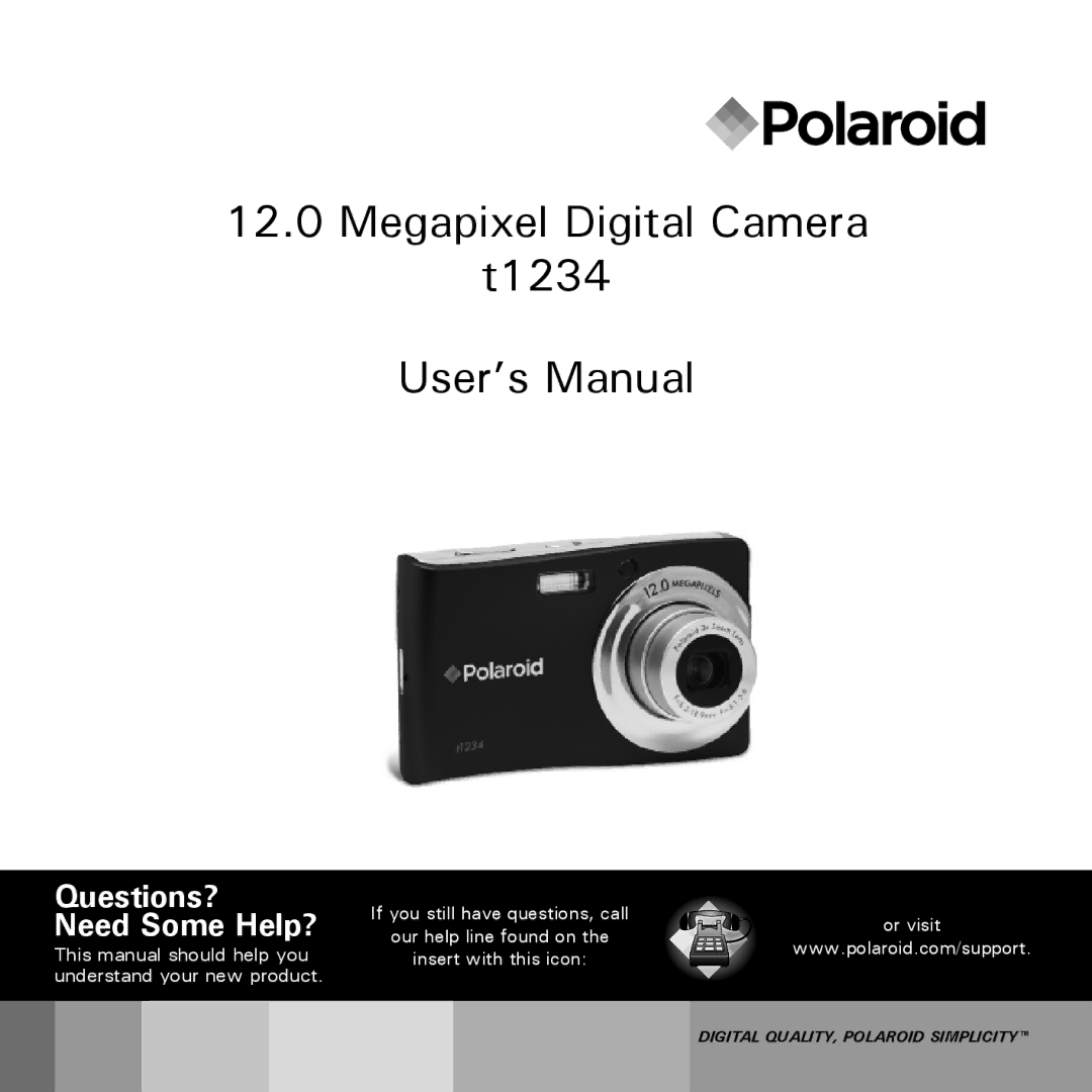 Polaroid user manual Megapixel Digital Camera t1234 User’s Manual 