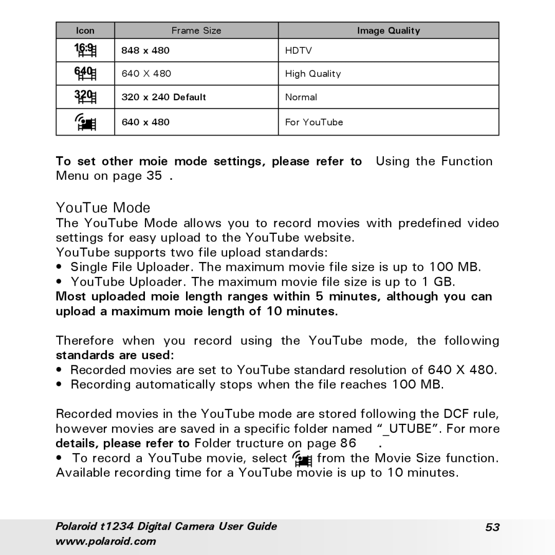 Polaroid t1234 user manual YouTube Mode 