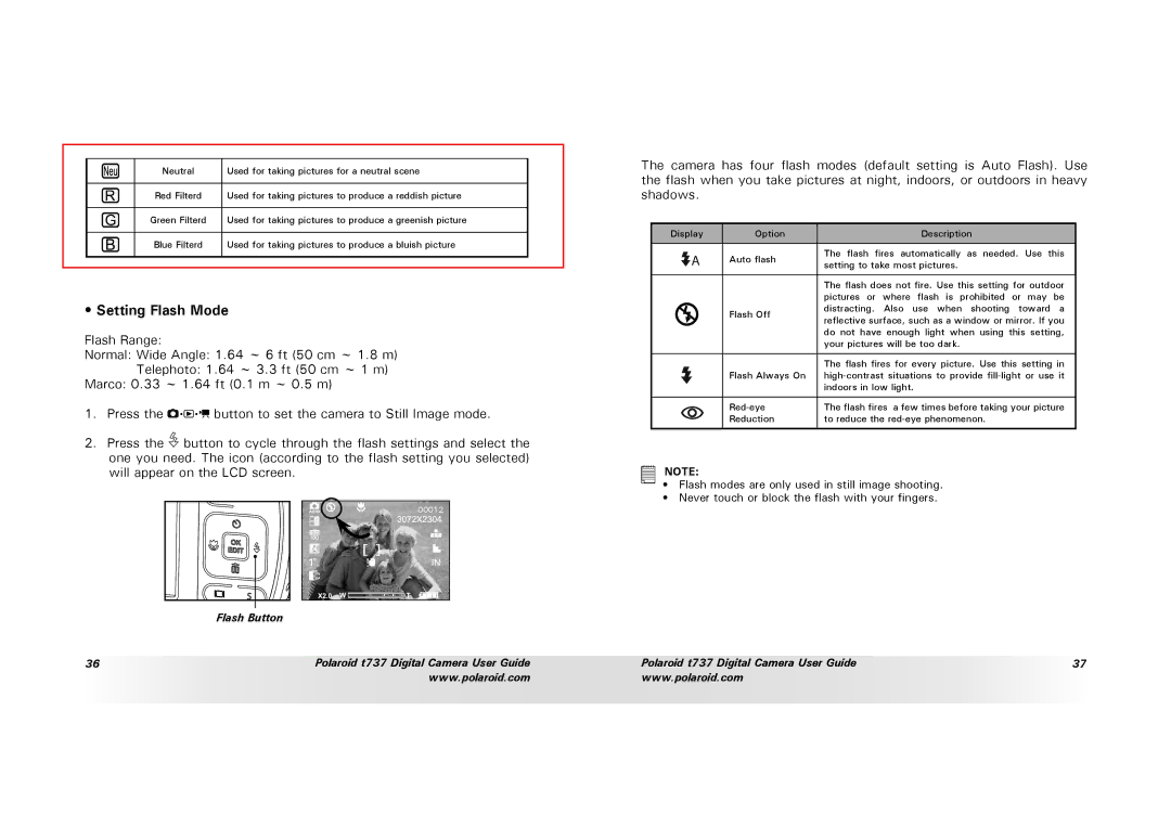 Polaroid T737 manual Setting Flash Mode 