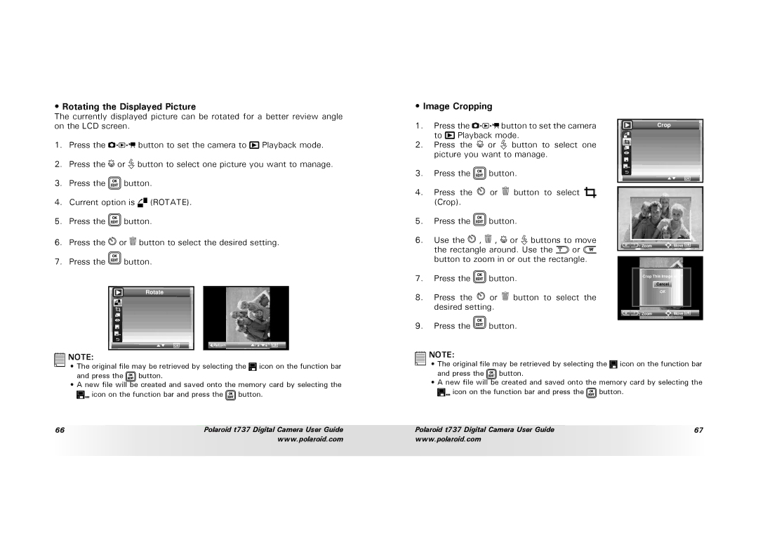 Polaroid T737 manual Rotating the Displayed Picture Image Cropping 