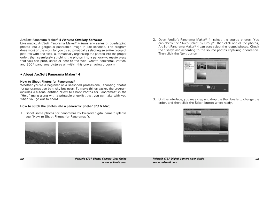 Polaroid T737 manual About ArcSoft Panorama Maker, How to Shoot Photos for Panoramas? 