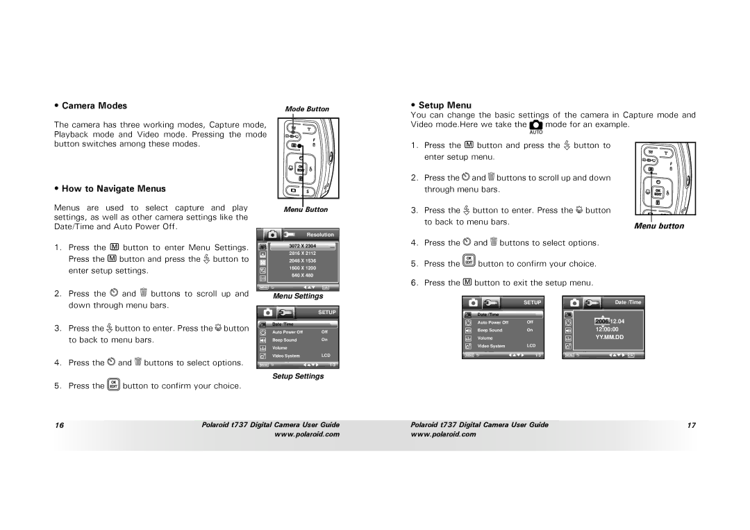 Polaroid T737 manual Setup Menu, How to Navigate Menus 