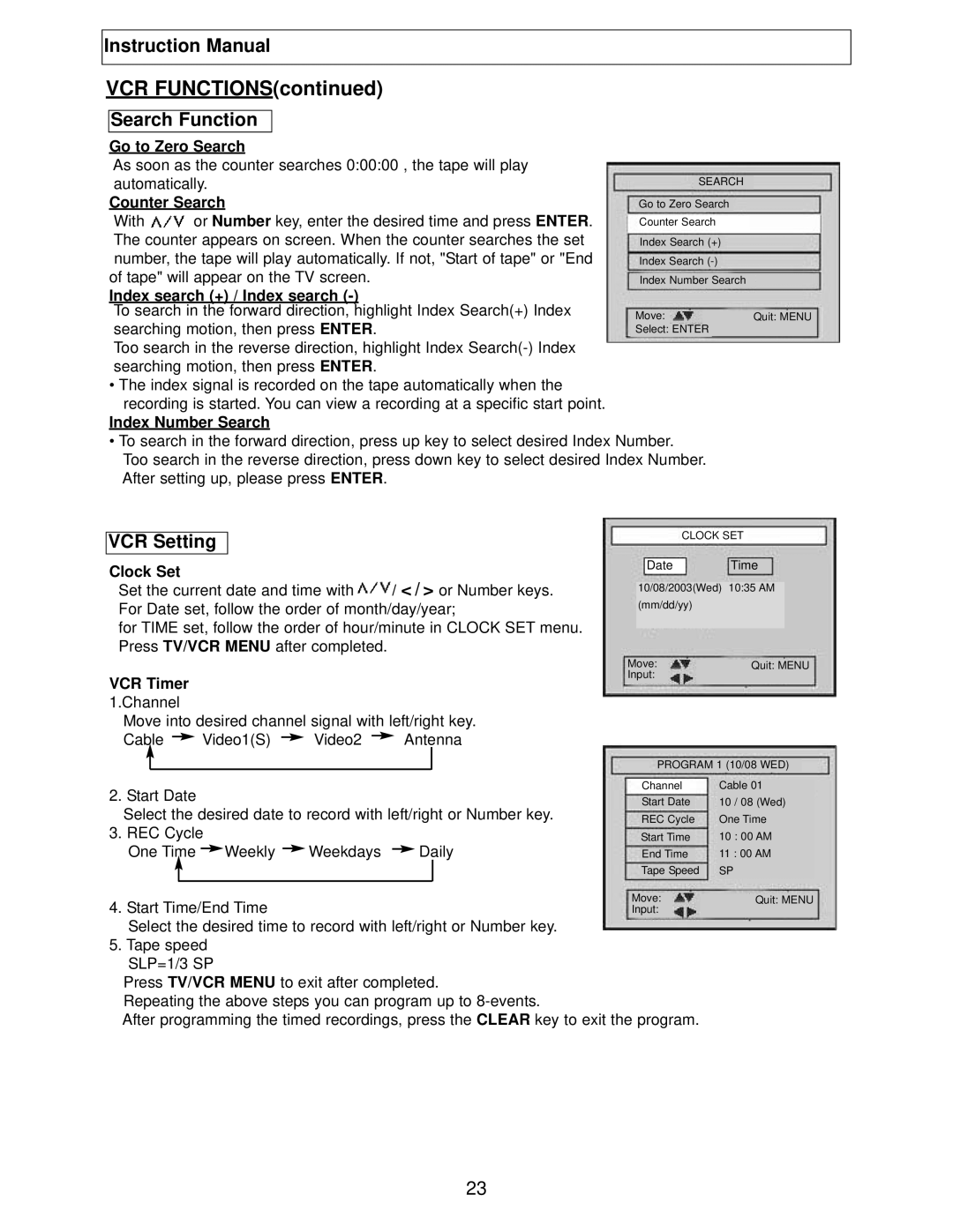 Polaroid TBX-2000AF instruction manual VCR Functions, Search Function, VCR Setting 