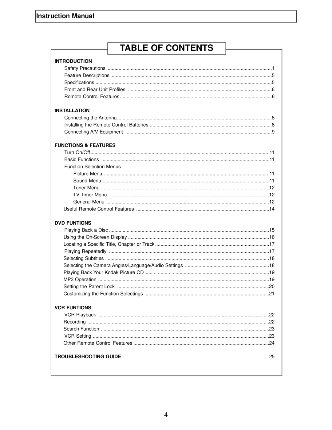 Polaroid TBX-2000AF instruction manual Table of Contents 