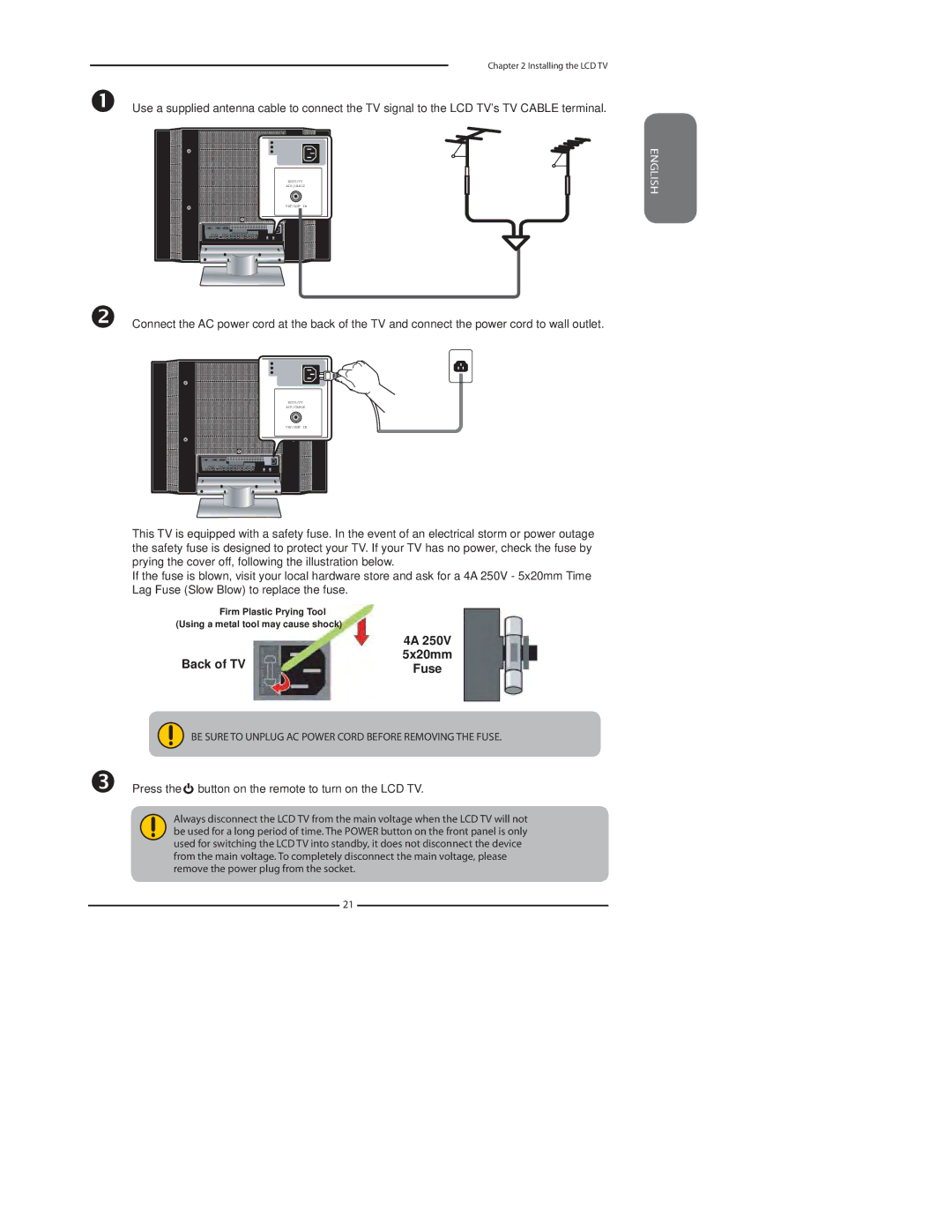 Polaroid TDA-03211C manual Press the button on the remote to turn on the LCD TV 