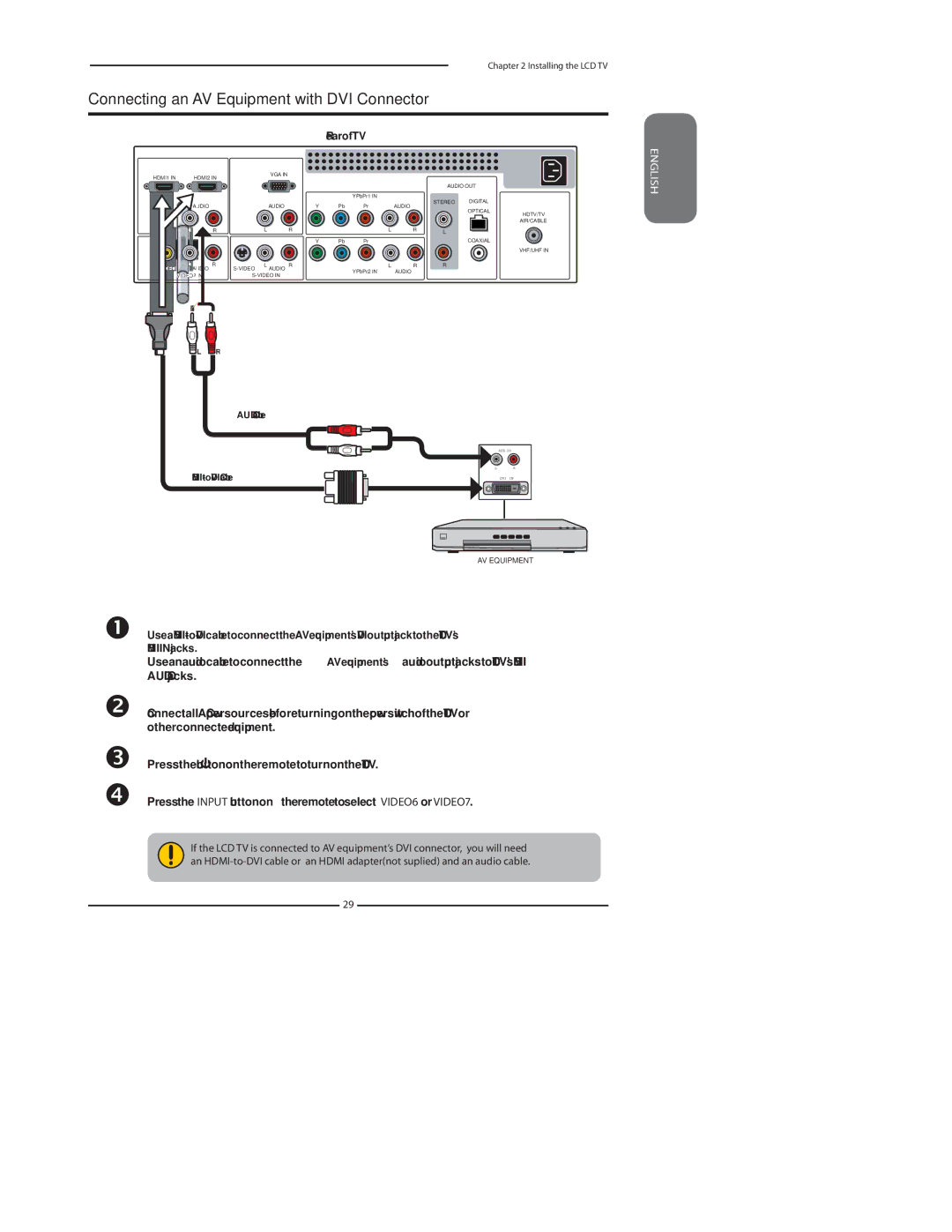 Polaroid TDA-03211C manual Connecting an AV Equipment with DVI Connector 