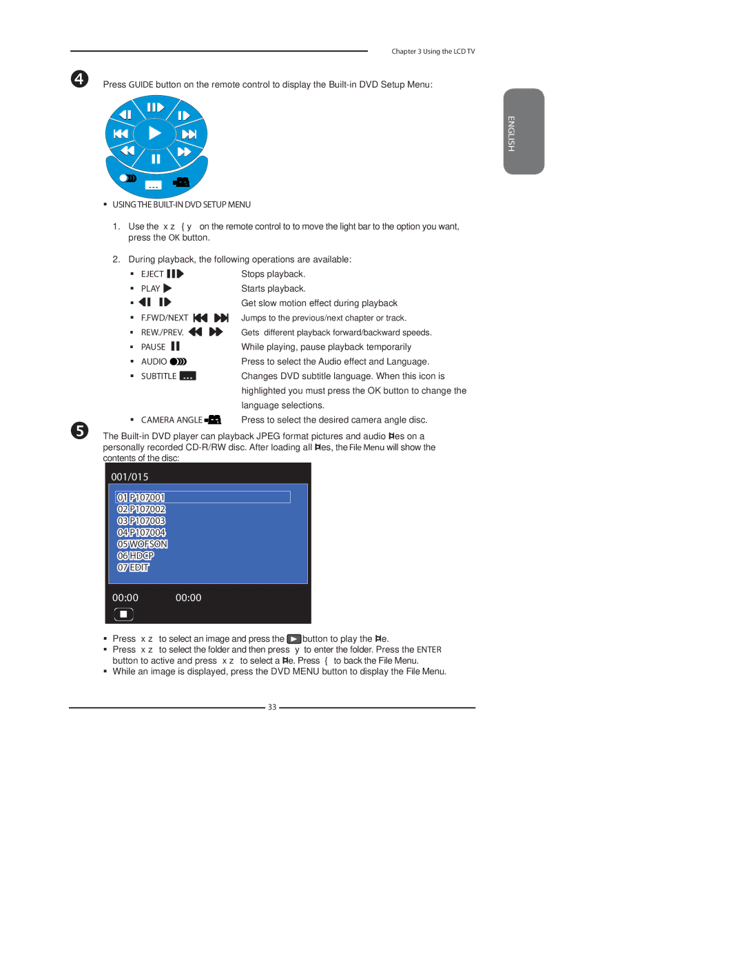 Polaroid TDA-03211C manual Using the BUILT-IN DVD Setup Menu, Play, Rew./Prev, Audio, Subtitle 