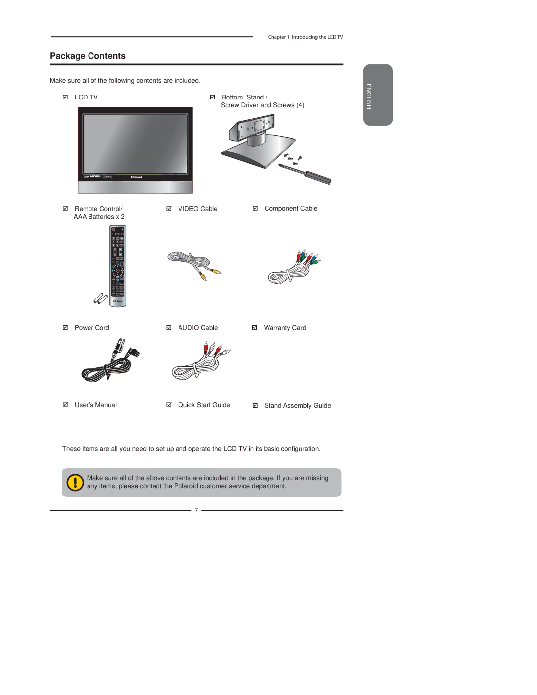 Polaroid TDA-03211C manual Package Contents 