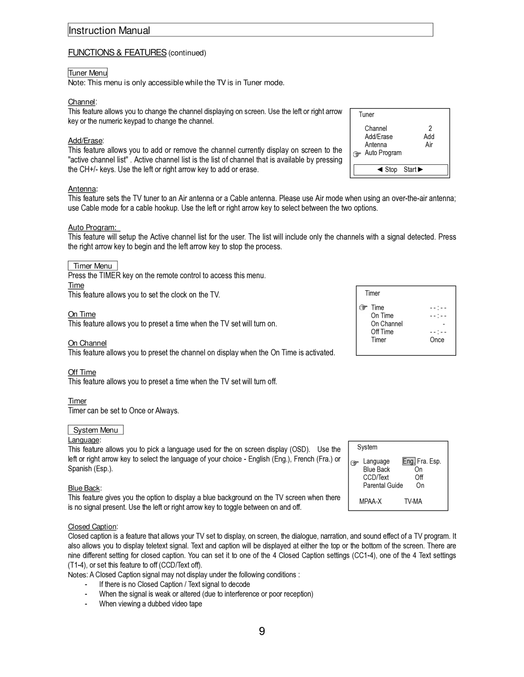 Polaroid TDB-3000AR operation manual Functions & Features 