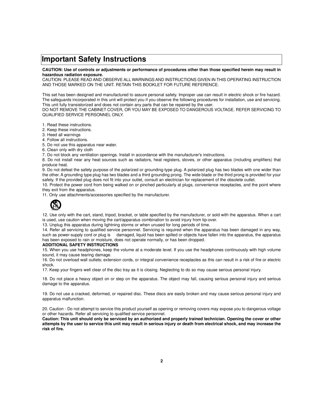 Polaroid TDB-3000AR operation manual Important Safety Instructions, Additional Safety Instructions 