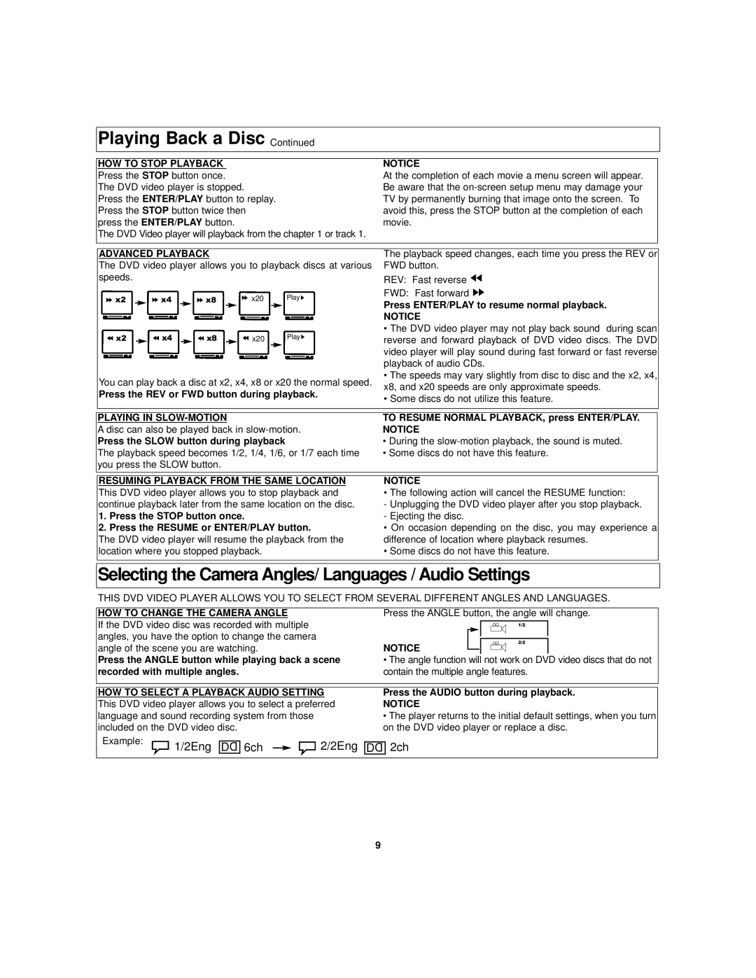 Polaroid TDB-3000AR operation manual Selecting the Camera Angles/ Languages / Audio Settings 