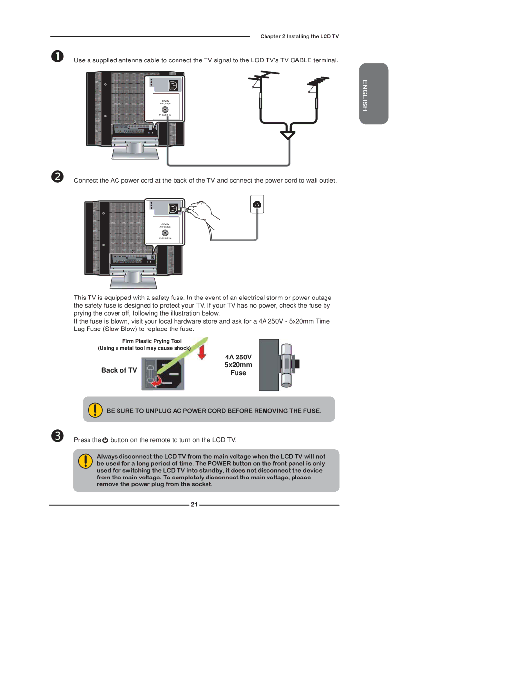 Polaroid TDX-02610B manual Press the button on the remote to turn on the LCD TV 