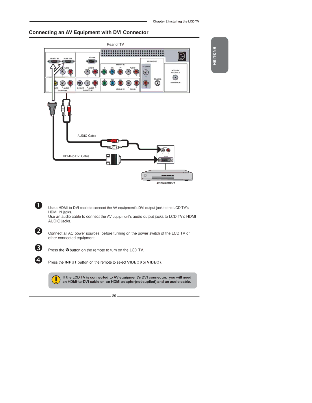 Polaroid TDX-02610B manual Connecting an AV Equipment with DVI Connector 