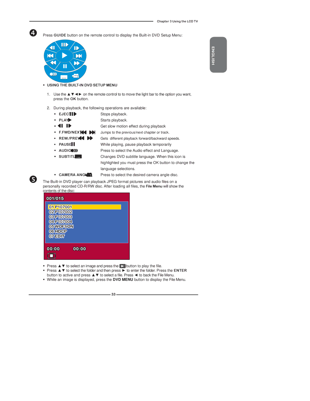 Polaroid TDX-02610B manual Using the BUILT-IN DVD Setup Menu, Play, Rew./Prev, Audio, Subtitle, Camera Angle 