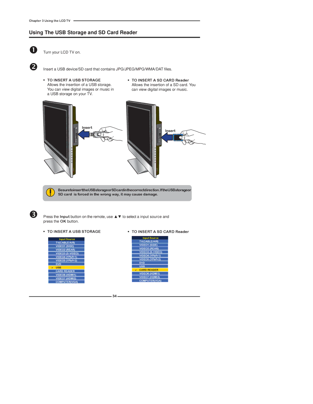 Polaroid TDX-02610B manual Using The USB Storage and SD Card Reader, To Insert a USB Storage 