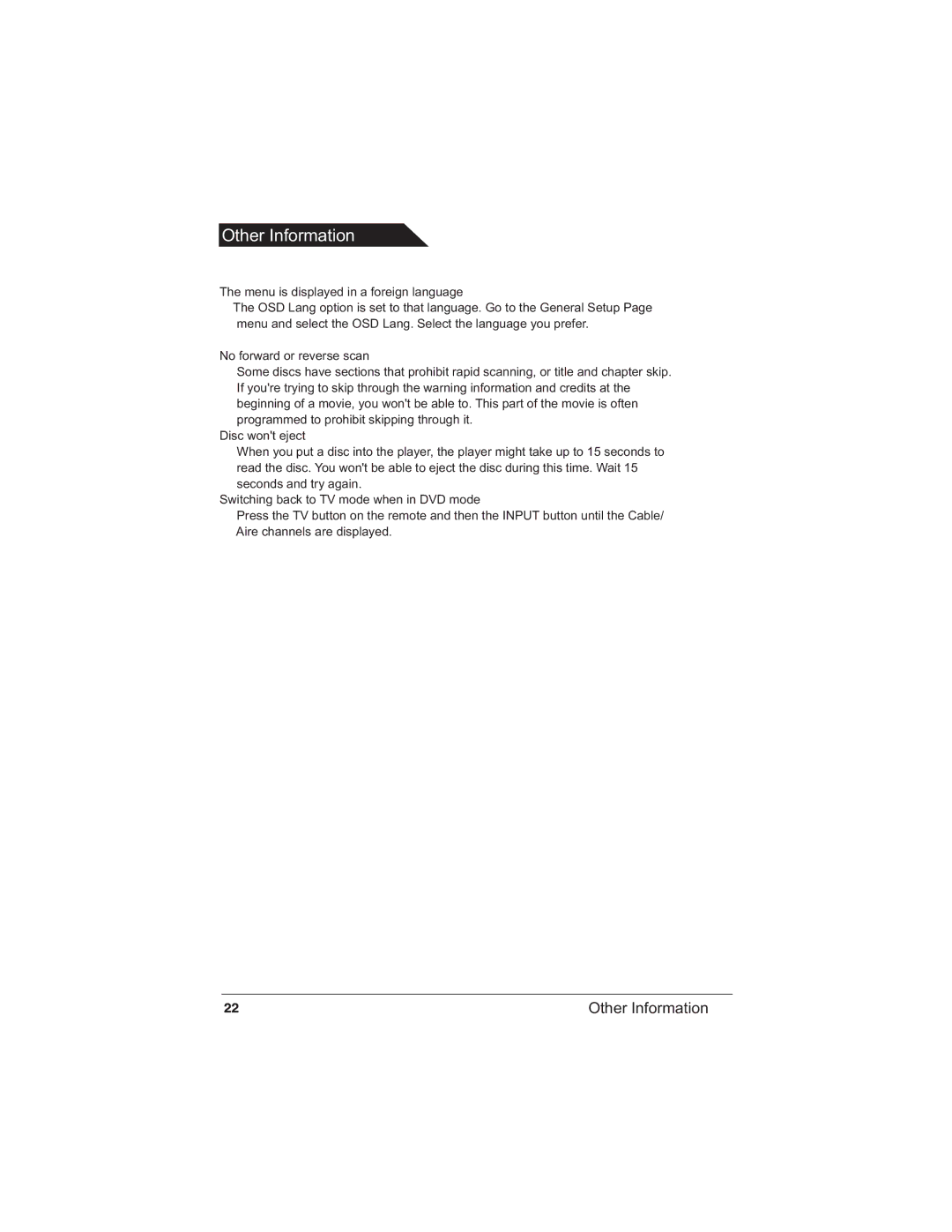 Polaroid TDX-142 manual Other Information 