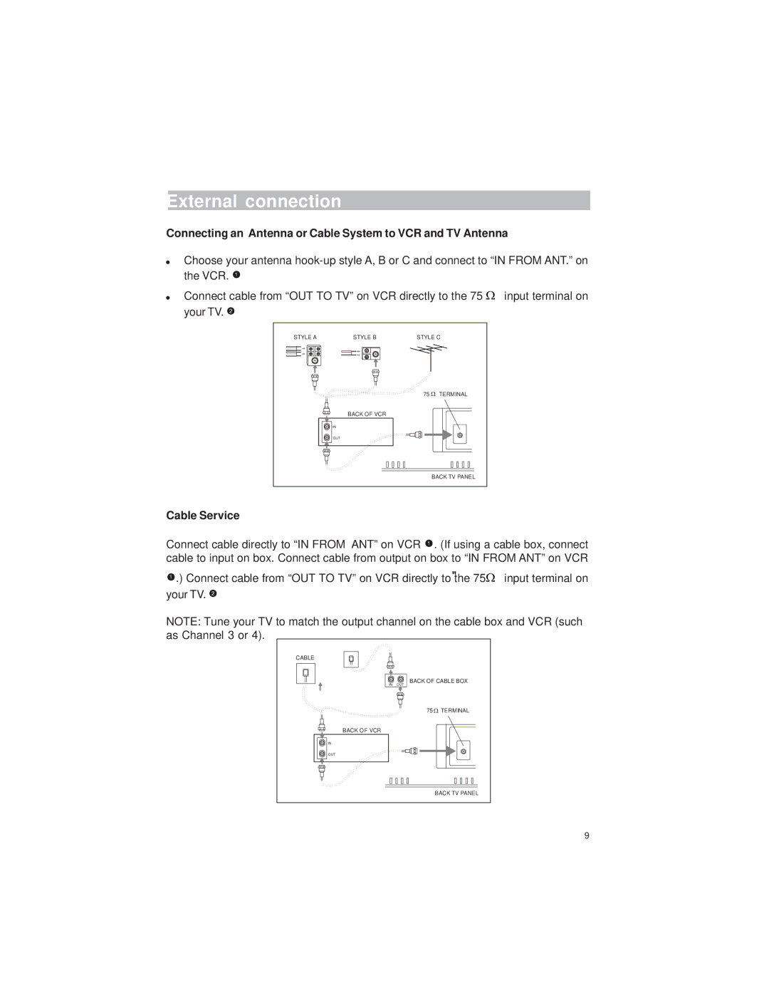 Polaroid TTM-2004 manual Connecting an Antenna or Cable System to VCR and TV Antenna, Cable Service 