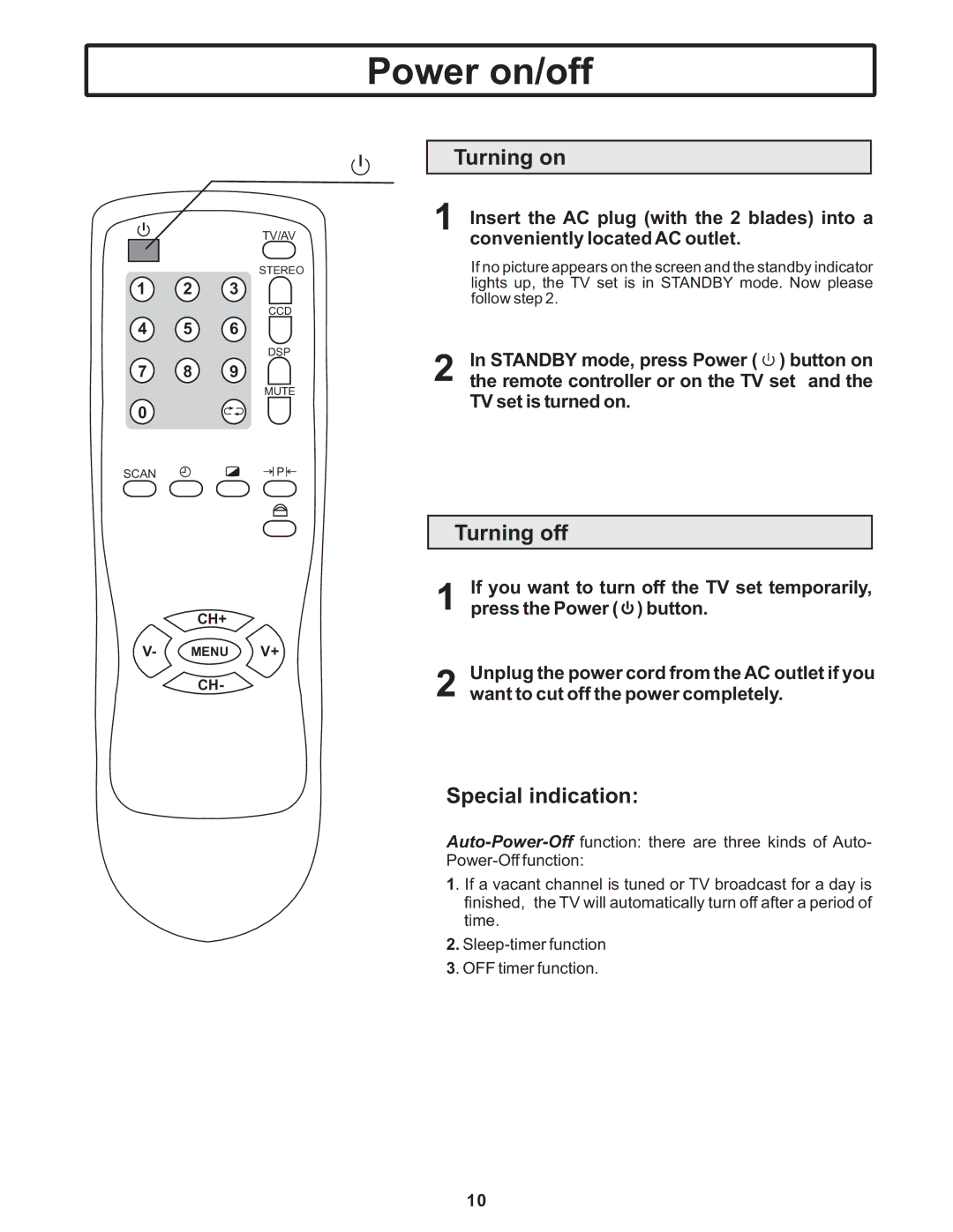 Polaroid TTM-2401 manual Power on/off, Turning on, Turning off, Special indication 