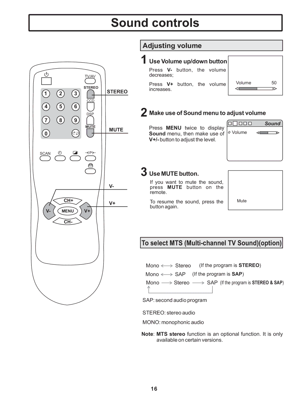 Polaroid TTM-2401 Sound controls, Adjusting volume, Use Volume up/down button, Make use of Sound menu to adjust volume 