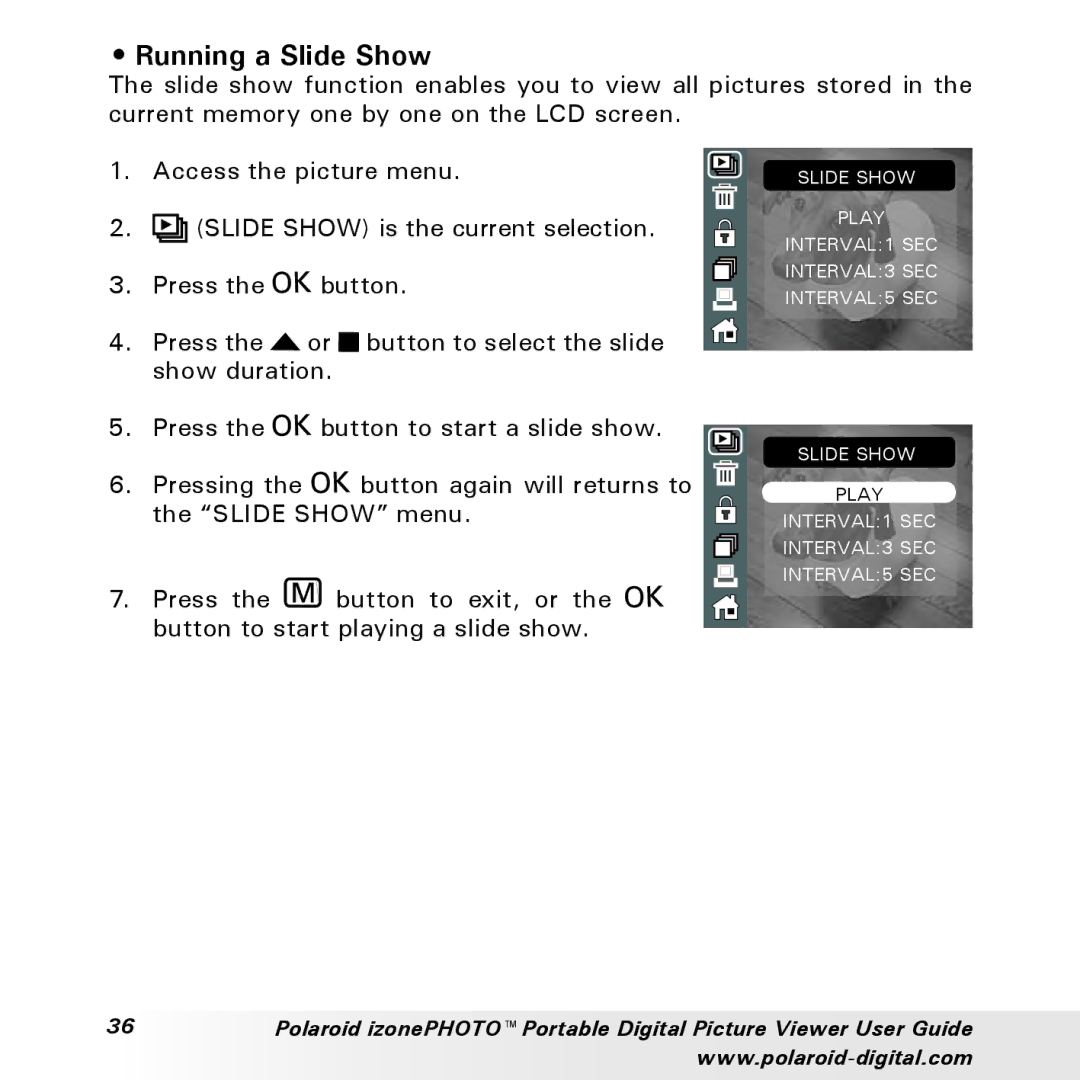 Polaroid User Guide manual Running a Slide Show 