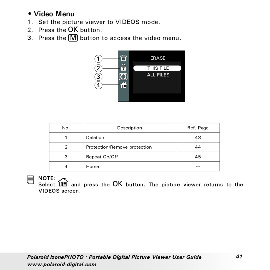 Polaroid User Guide manual Video Menu 