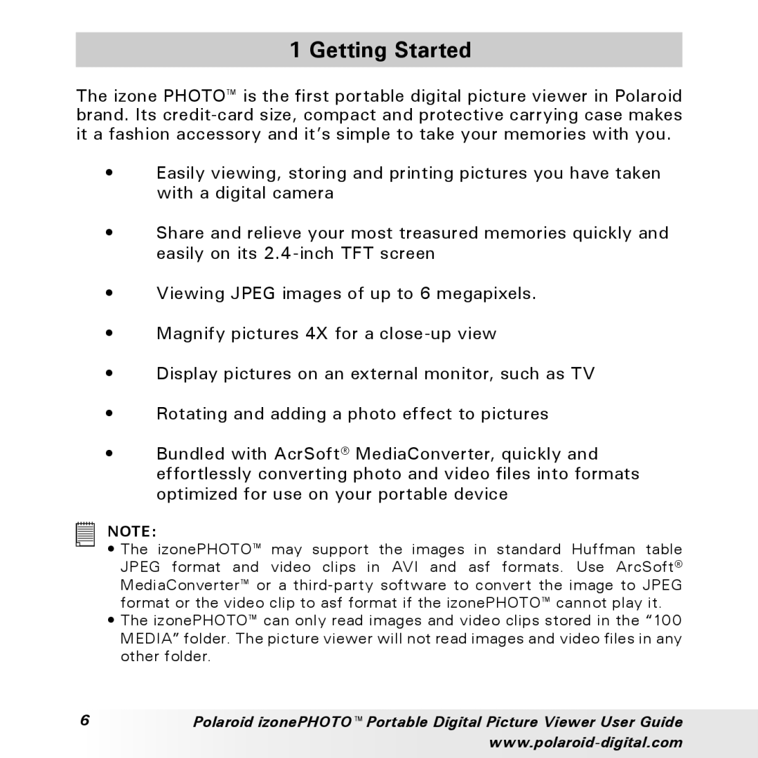 Polaroid User Guide manual Getting Started 