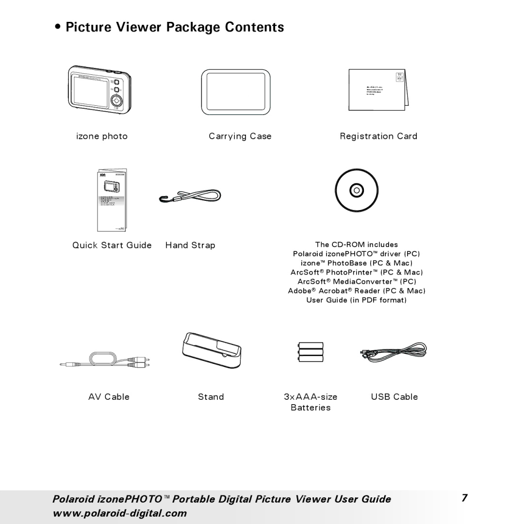 Polaroid User Guide manual Picture Viewer Package Contents 