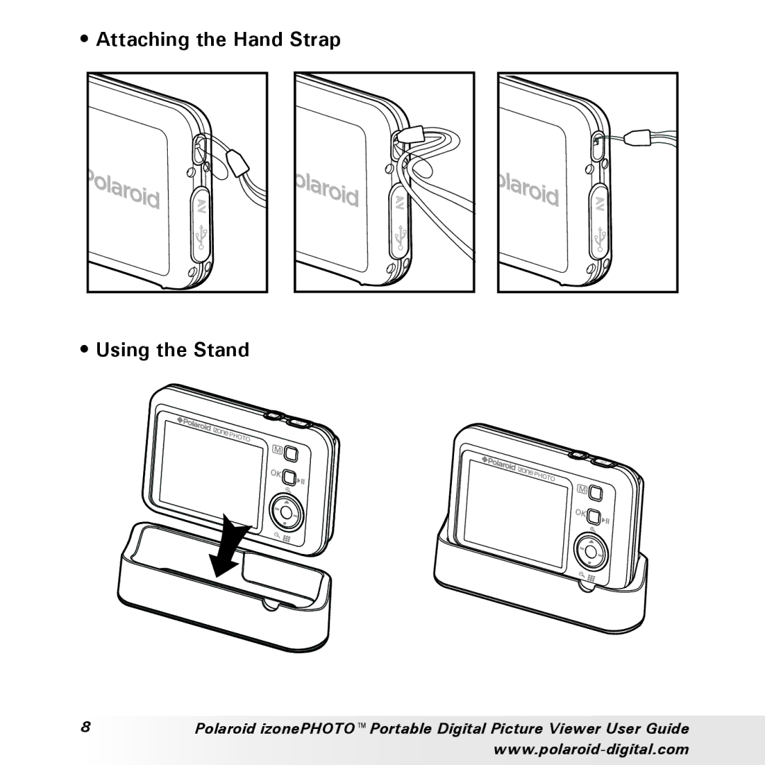 Polaroid User Guide manual Attaching the Hand Strap Using the Stand 