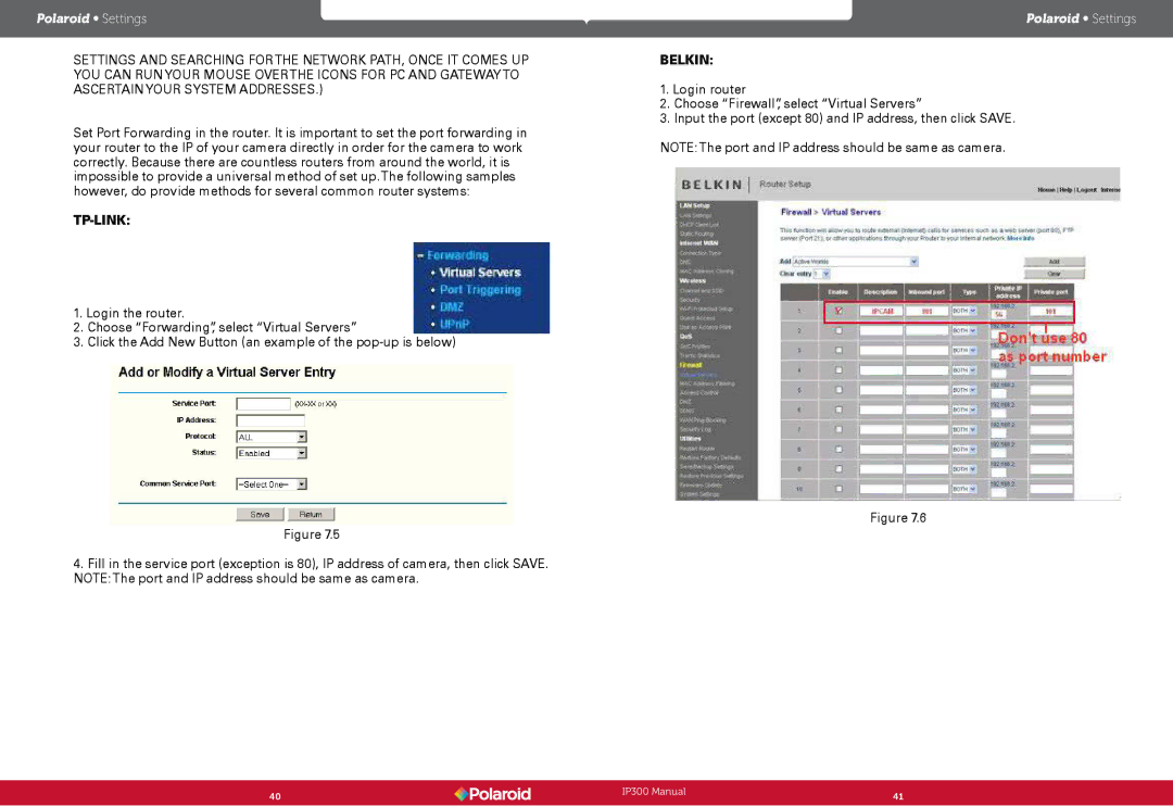Polaroid Wireless Surveillance Camera, IP300 user manual Belkin, Tp-Link 