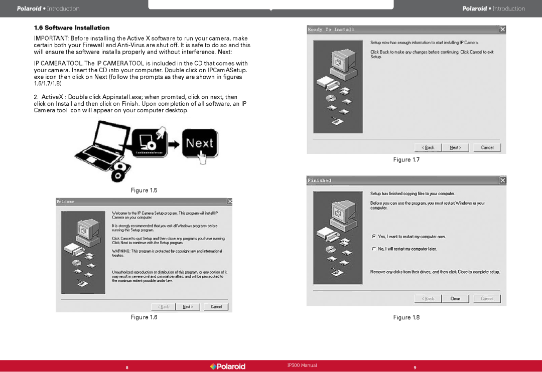 Polaroid Wireless Surveillance Camera, IP300 user manual Software Installation 