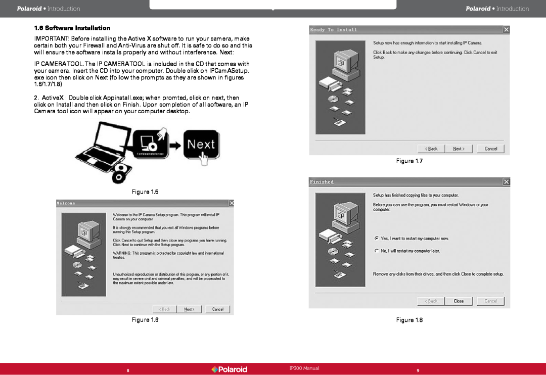 Polaroid Wireless Surveillance Camera, IP300 user manual Polaroid Introduction, Software Installation 