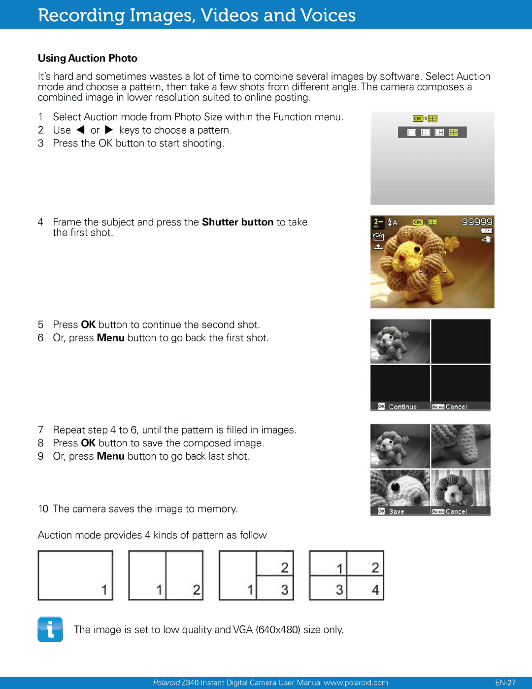 Polaroid Z340, Instant Digital Camera with Zero Ink Printing Technology user manual Using Auction Photo 