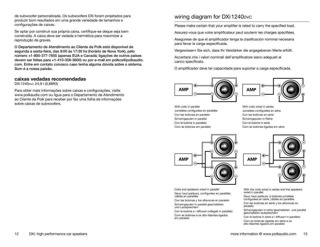 Polk Audio 1240DVC, 1201 owner manual wiring diagram for DXi 1240dvc, caixas vedadas recomendadas 