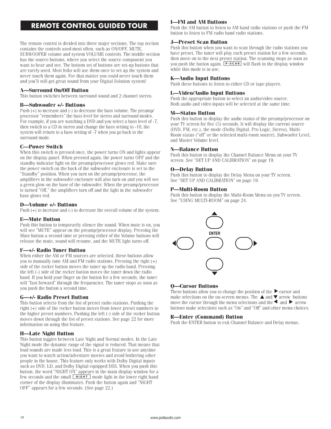 Polk Audio 2 instruction manual Remote Control Guided Tour 