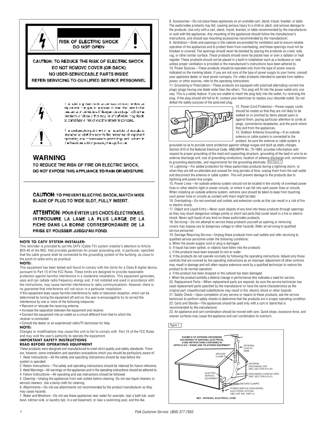 Polk Audio 2 instruction manual NEC National Electrical Code 