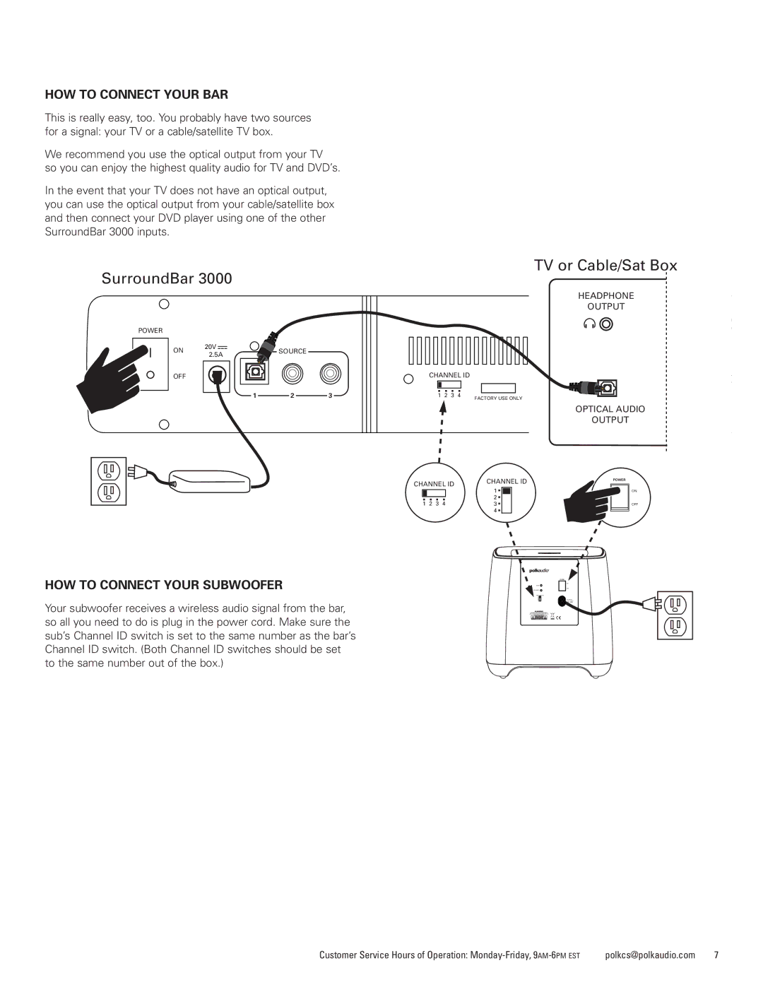 Polk Audio 3000 manual HOW to Connect Your BAR, HOW to Connect Your Subwoofer 