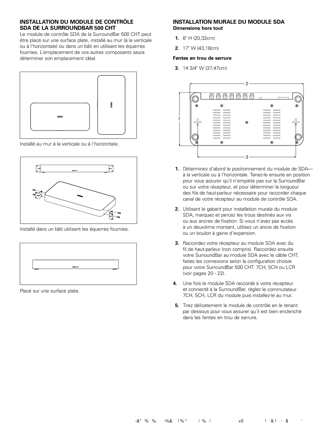 Polk Audio 500, 400 manual Installation Murale DU Module SDA, Dimensions hors tout, Fentes en trou de serrure 