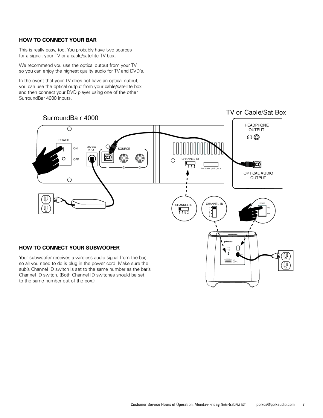 Polk Audio 4000 manual HOW to Connect Your BAR, HOW to Connect Your Subwoofer 