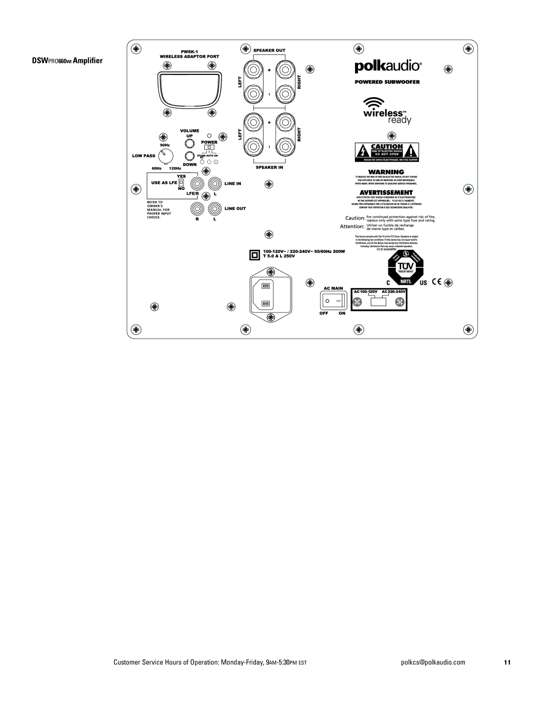 Polk Audio 660wi, 440wi, 550wi owner manual DSWPRO660WI Amplifier 