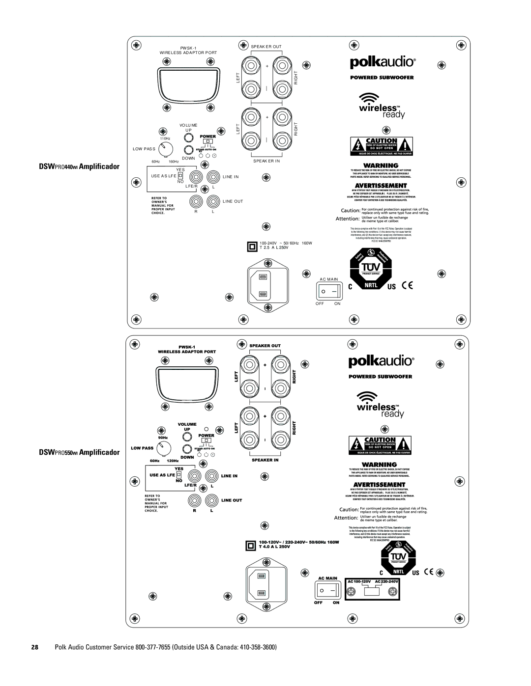 Polk Audio 550wi, 440wi, 660wi owner manual DSWPRO440WI Amplificador DSWPRO550WI Amplificador 