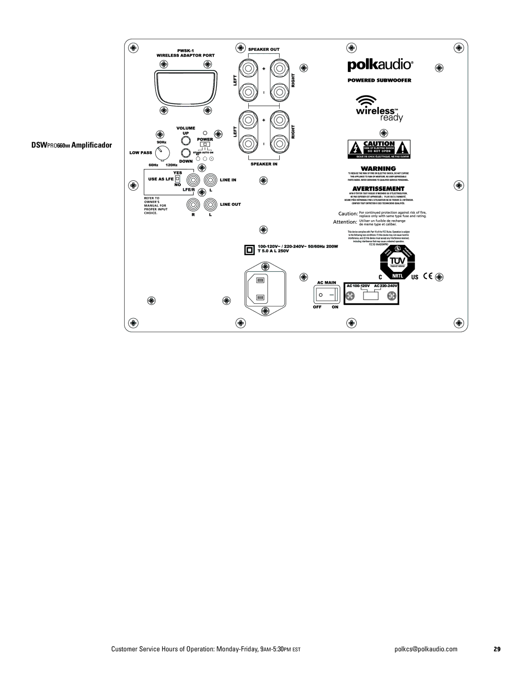 Polk Audio 660wi, 440wi, 550wi owner manual DSWPRO660WI Amplificador 