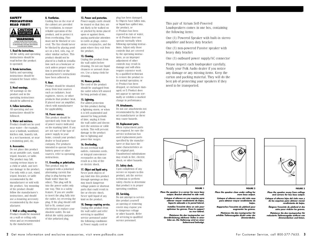 Polk Audio 45p owner manual Follow instructions, Grounding or polarization, Damage requiring service 