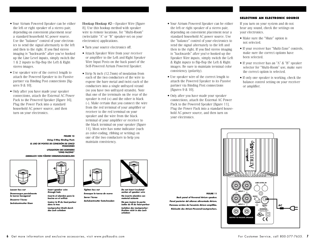 Polk Audio 45p owner manual Selecting AN Electronic Source 