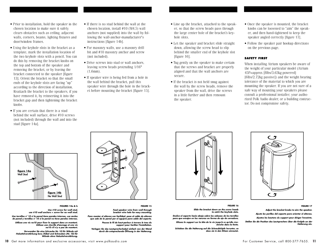 Polk Audio 45p owner manual No Wall Stud 