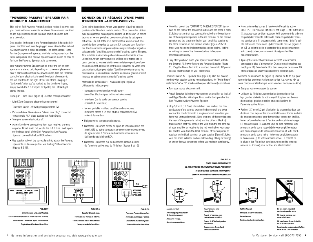 Polk Audio 45p owner manual POWERED-PASSIVE Speaker Pair Hookup & Adjustment, As a television, Utilisez du câble blindé RCA 