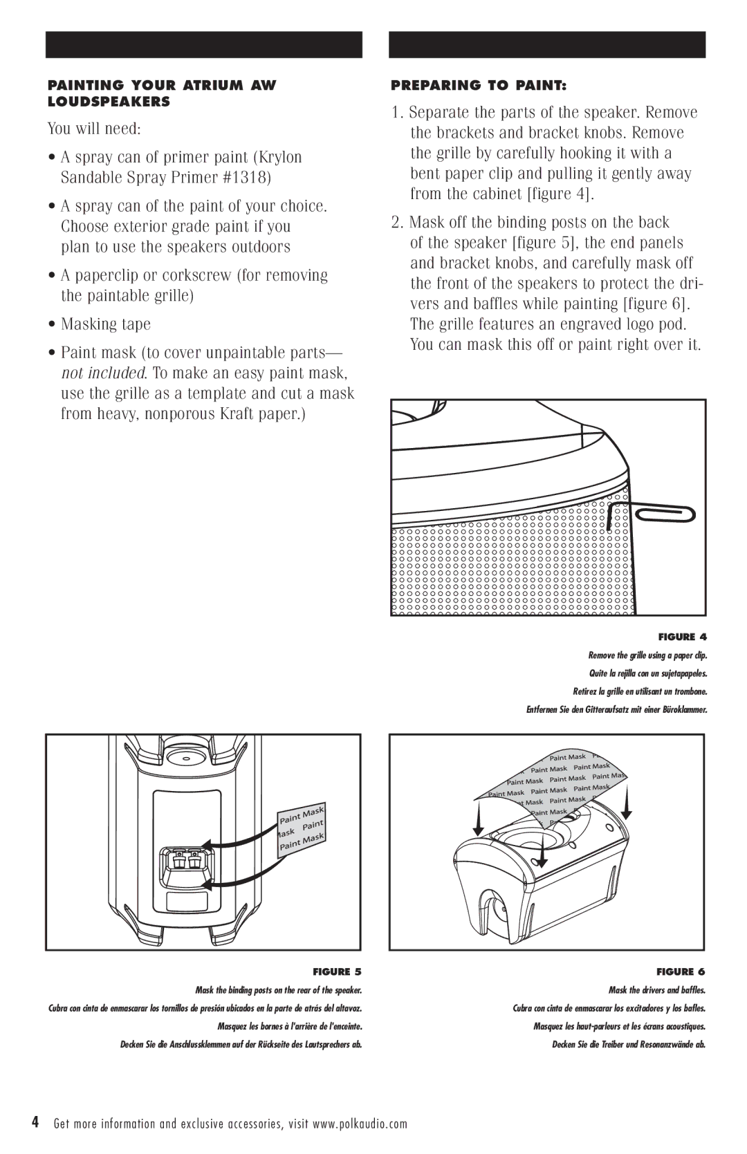 Polk Audio ATRIUM50BK owner manual You will need, Masquez les bornes à larrière de lenceinte 