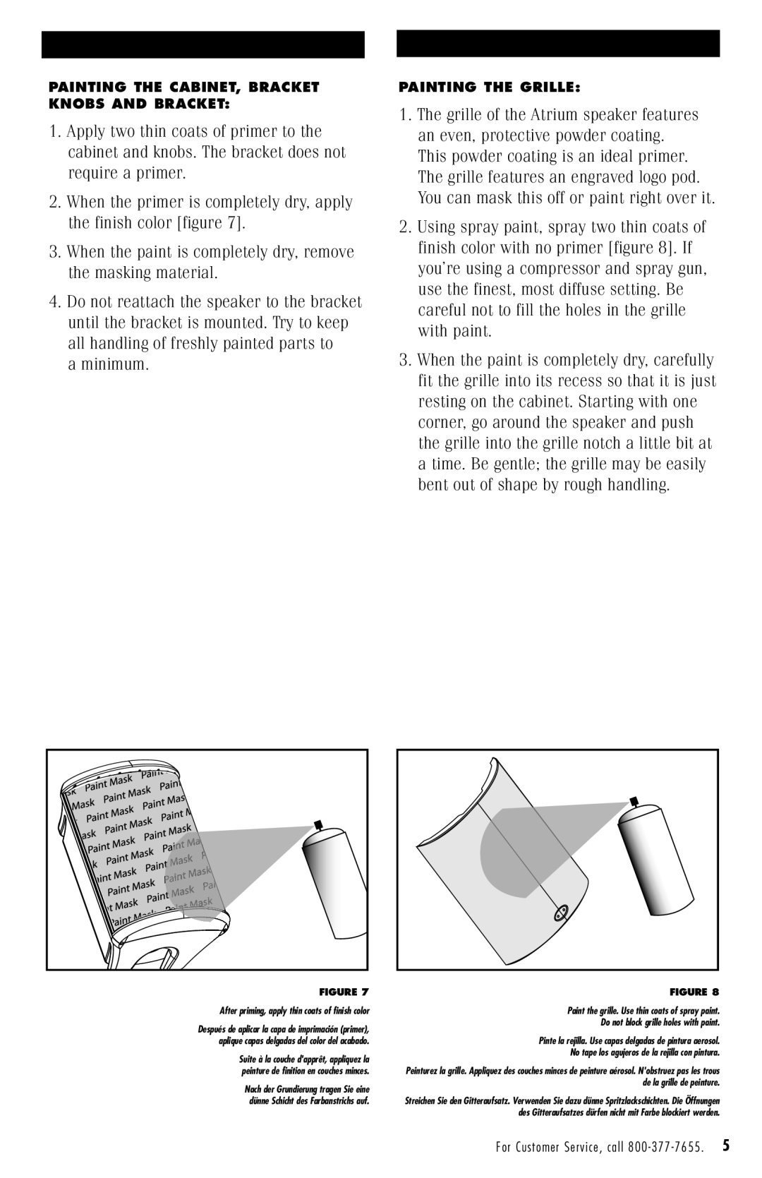 Polk Audio ATRIUM50BK owner manual Minimum, After priming, apply thin coats of finish color 