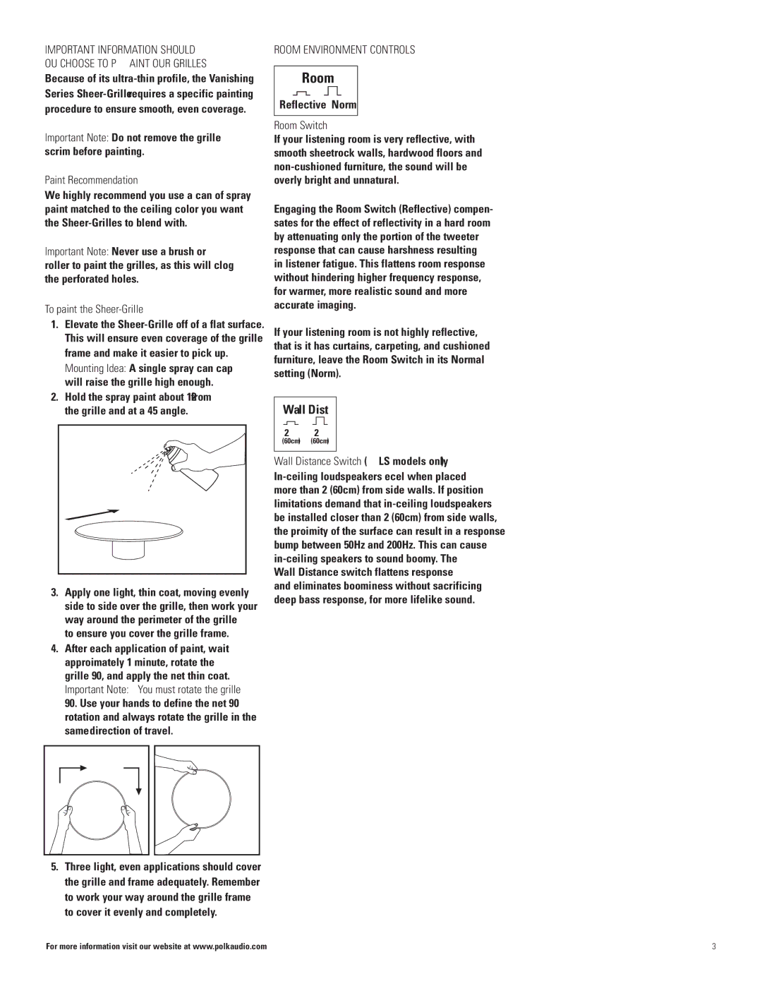 Polk Audio 90-RT To paint the Sheer-Grille, Room Environment Controls, Room Switch, Wall Distance Switch LS models only 